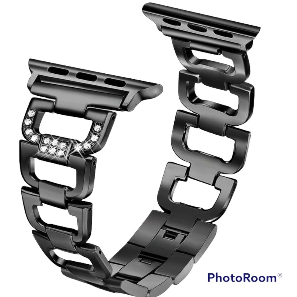 Apple Watch Band 42mm Black Stainless Steel Bling Dressy Women's Wristband Strap
